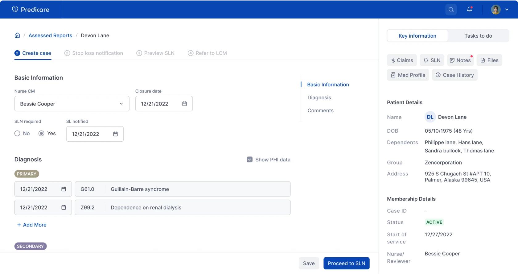 Predicare case management — patient information preview