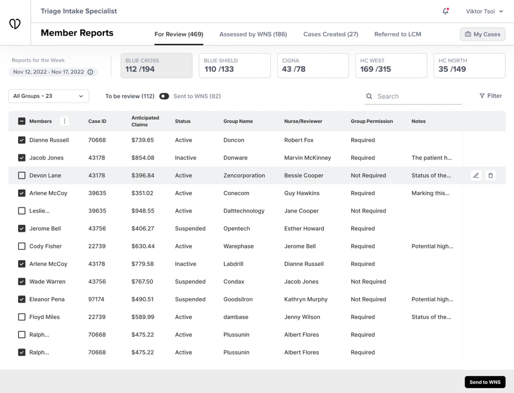 Wireframe iterations — case detail consolidation and predictive surface evolution across rounds